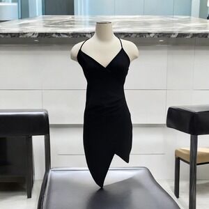 Mind Code Black Asymmetrical Midi Cocktail Dress‎ Cowl Neck Women's Whimsy, SZ S
